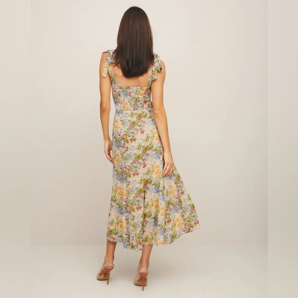 NEW Reformation Nadira Midi  Dress in Countryside Green Yellow Floral | size 6 - Picture 3 of 13